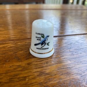 Florida State Bird Mockingbird Porcelain Thimble Collectible‎ Souvenir